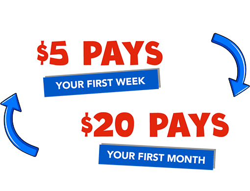 Signed, Sealed, Saved. $5 pays your first week. $20 pays your first month. Check your email for details.